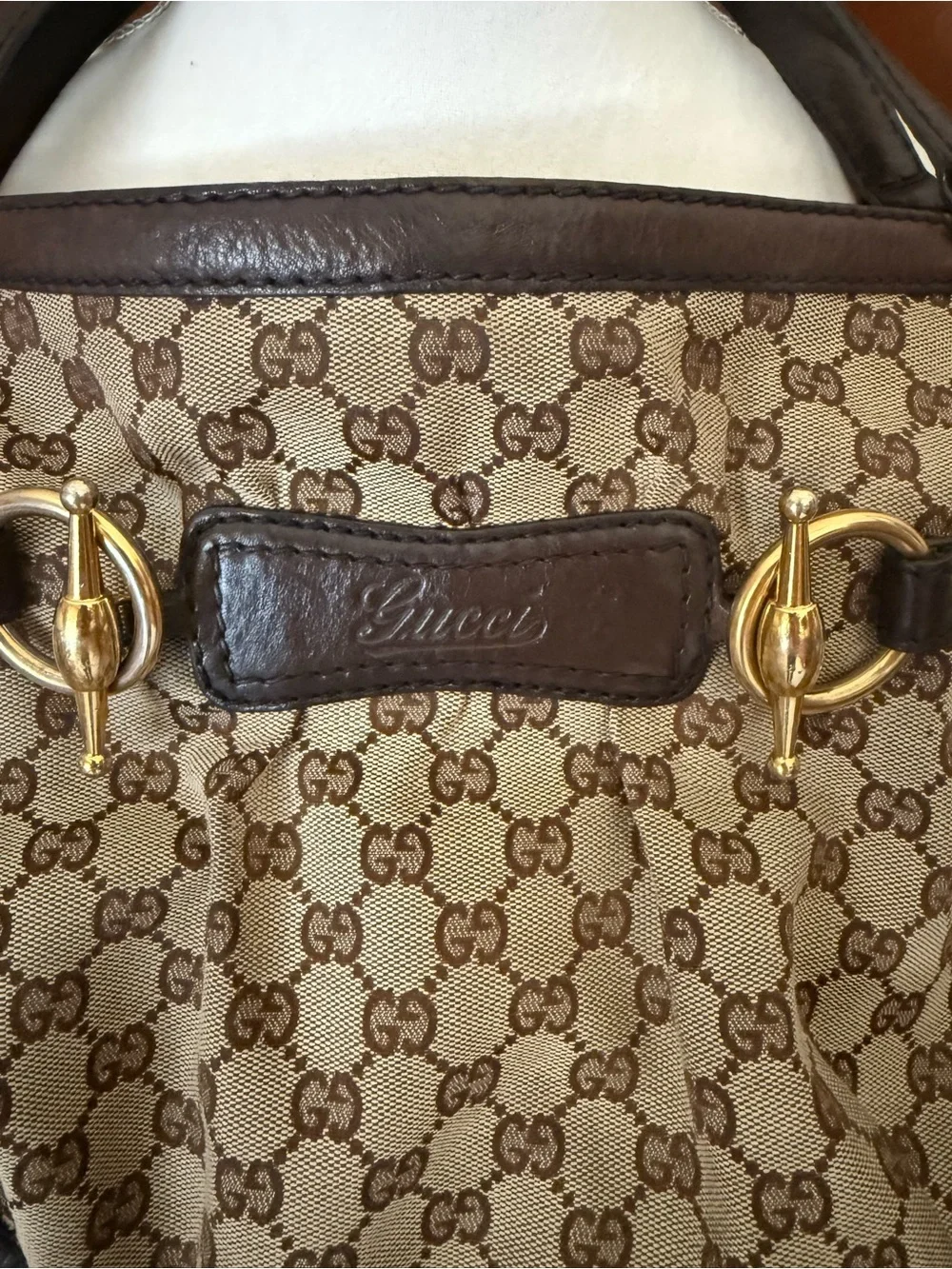 ⚜️ GUCCI VINTAGE GG CANVAS JOCKEY SHOULDER TOTE BROWN ⚜️